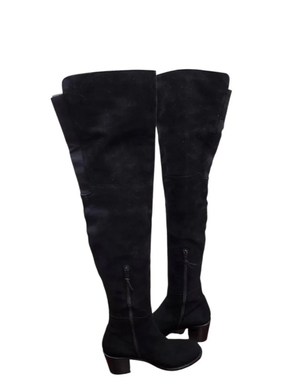Stuart Weitzman 5.5 M Black Suede Over The Knee Boots Low Heel Tall Zip OTK